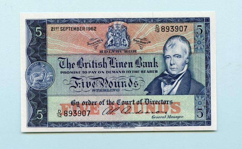 British Linen Bank  Five Pounds Banknote Dated 21st September