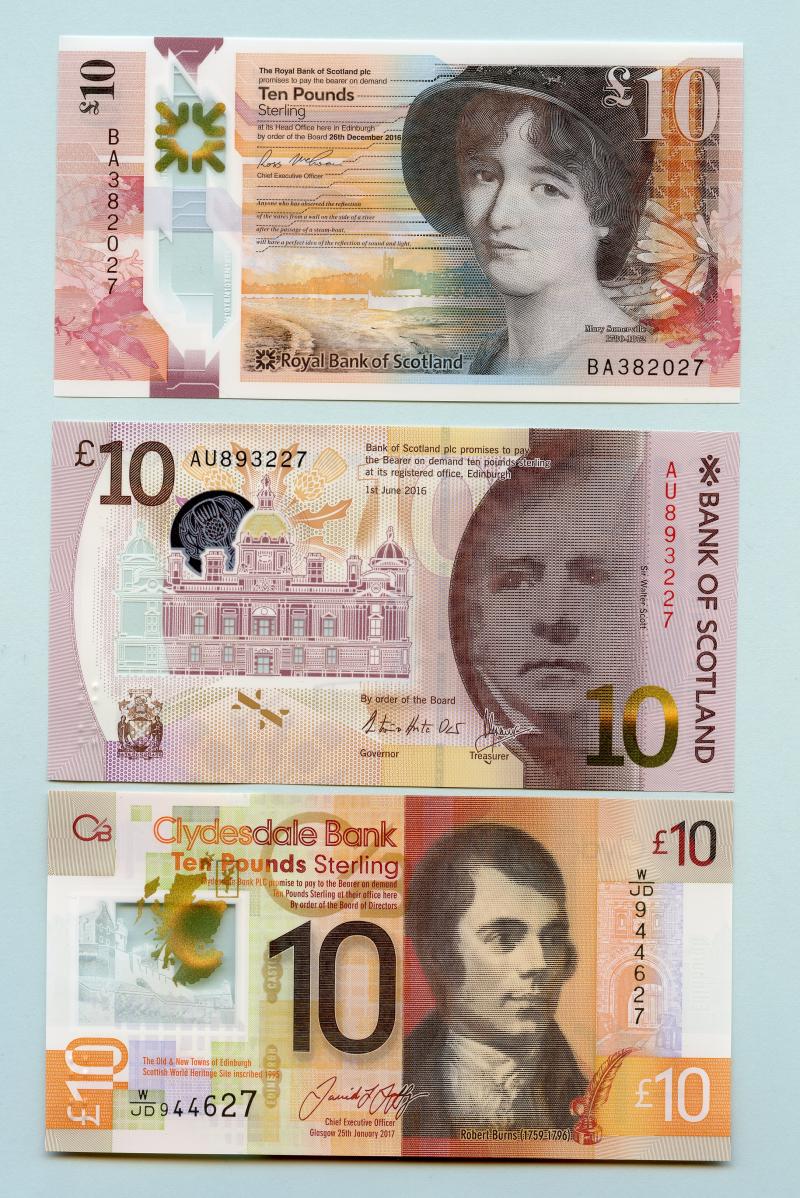 Set of 3 First Polymer Scottish Banks Unc £10 Notes