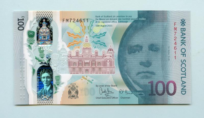 Bank of Scotland  New Polymer  Dr Flora Murray Commemorative £100 One Hundred Pounds Note Dated 16th August 2021