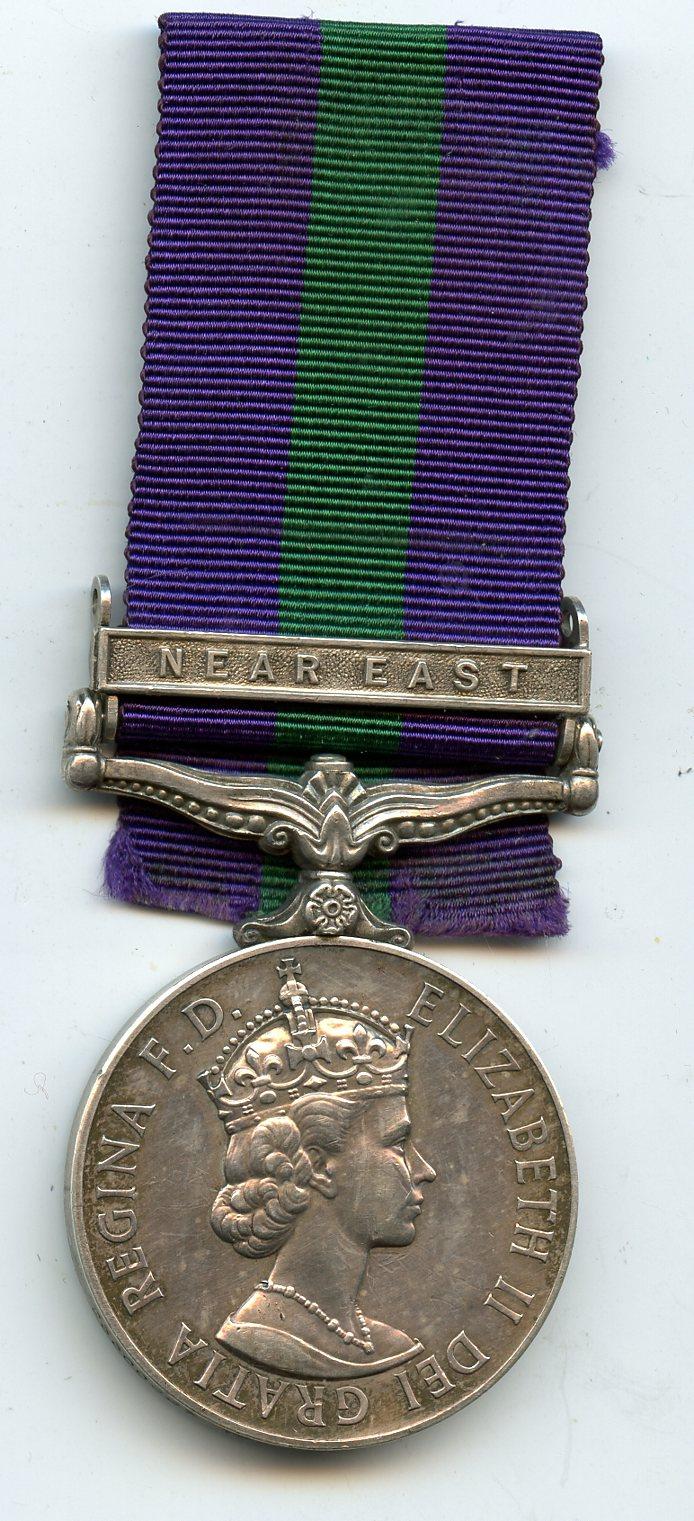 General Service Medal 1918-62 1 Clasp Near East To Trooper O Thomas, Royal Tank Regiment