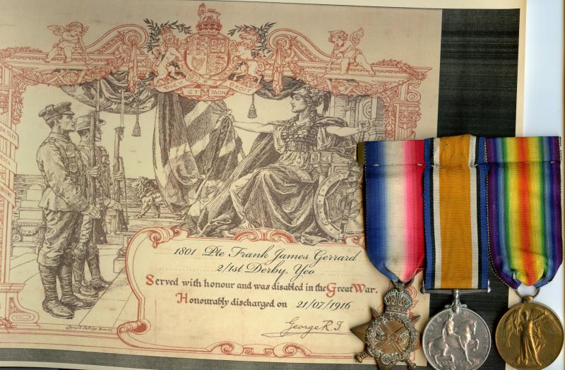 1914-15 Trio World War One Medals To Pte Frank James Gerrard, Derby Yeomanry