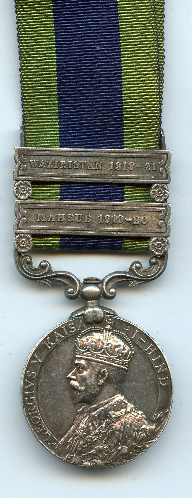 India General Service Medal 2 Clasps Mahsud 1919-20, Waziristan 1919-21 To L-Naik Fakir Mohd, 2-76th Punjabis