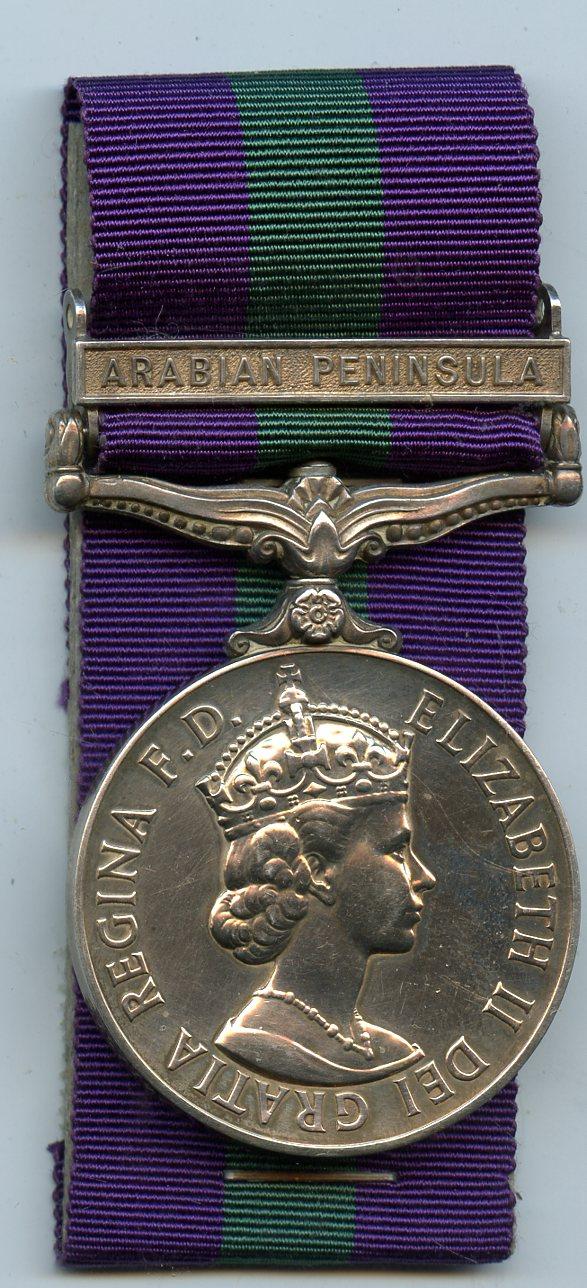 General Service Medal Arabian Peninsula To Fusilier R Broadbent, Royal Highland Fusiliers