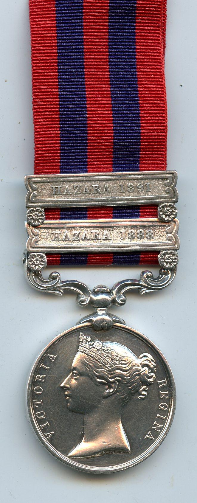 India General Service Medal 1854-95 : 2 Hazara Clasps To Pte James Jack, Seaforth Highlanders