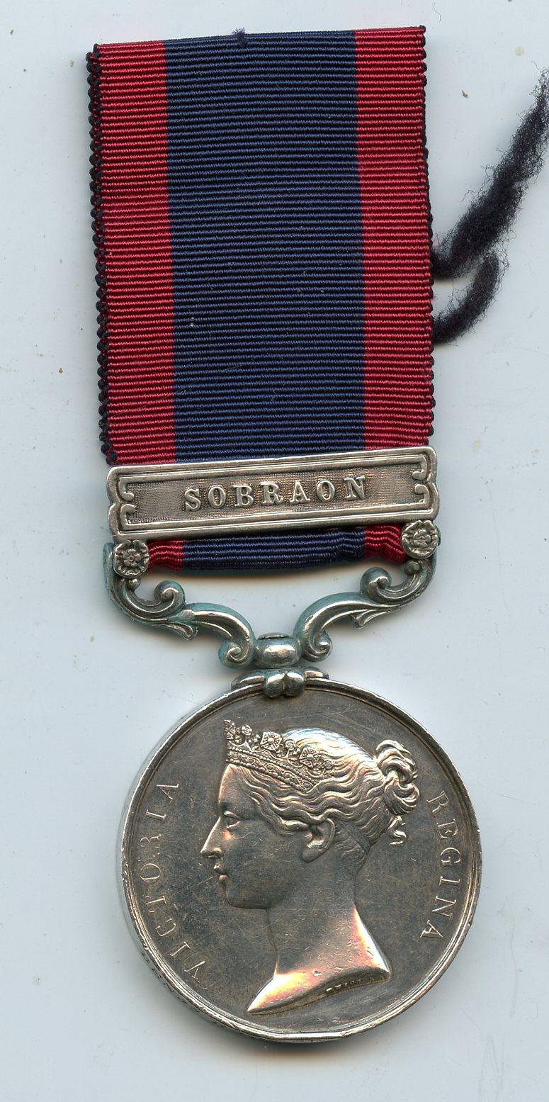 Sutlej Medal 1846 Aliwal Clasp Sobraon To Pte Benjamin Rawlinson, 53rd Shropshire Regiment