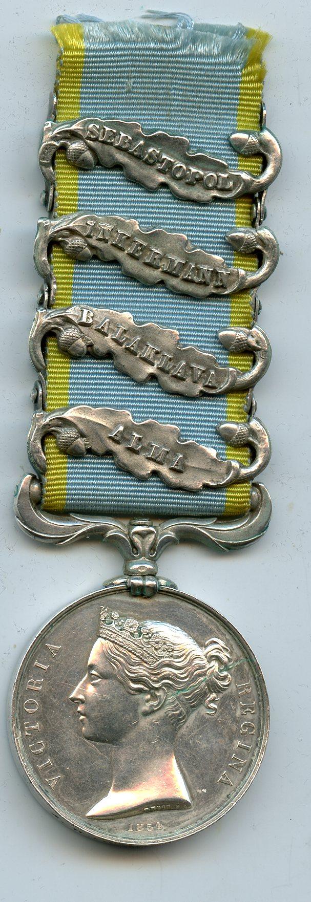 British Crimea Medal 1854 4 Clasps : To Pte John Ward, 21st Regiment North British Fusiliers