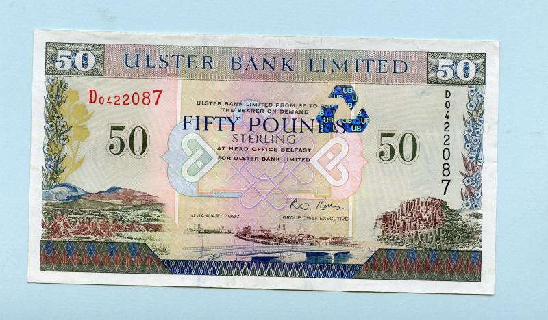 Northern Ireland Ulster Bank  £50 Fifty Pounds Banknote Dated  1st January 1997