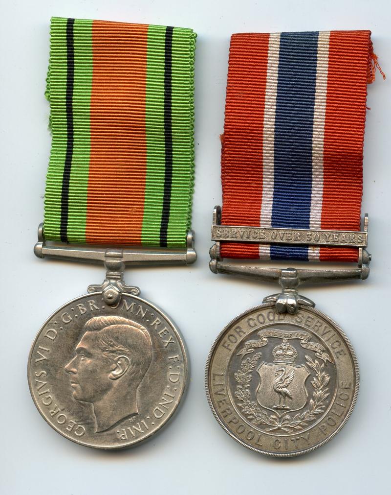 Liverpool City Police Good Service Medal & Defence Medal To  Constable J. B. Billington