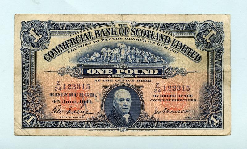 The Commercial Bank of Scotland  £1 One Pound Note Dated 4th June 1941