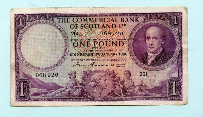 The Commercial Bank of Scotland  £1 One Pound Note Dated 3rd January 1950