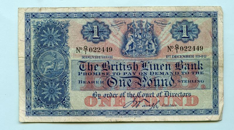 British Linen Bank  £1 One Pound Banknote Dated 1st December 1942