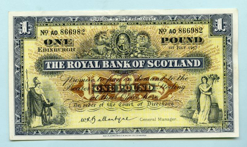 Royal Bank of Scotland   £1 One Pound Note Dated 1st July January 1957