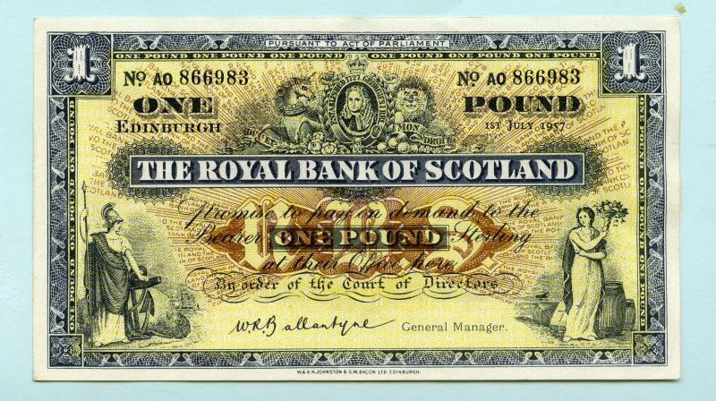 Royal Bank of Scotland   £1 One Pound Note Dated 1st July January 1957