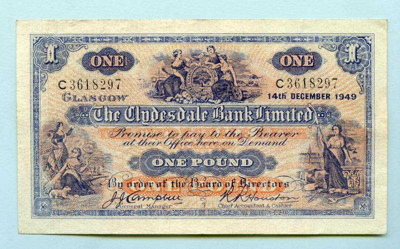 Clydesdale Bank £1 One Pound Note Dated 13th July 1949