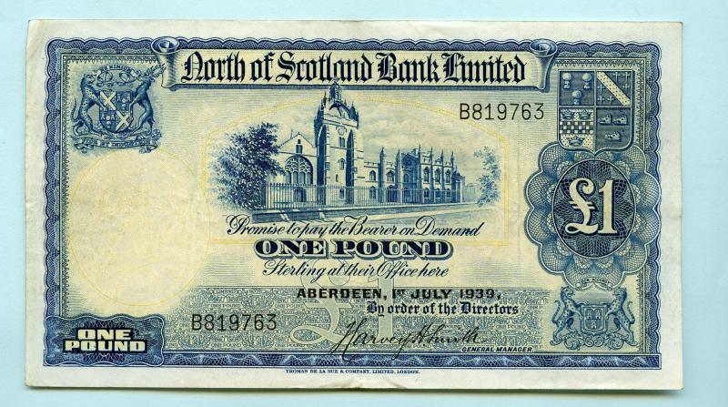 North of Scotland Bank One Pound Note Dated 1st July 1939