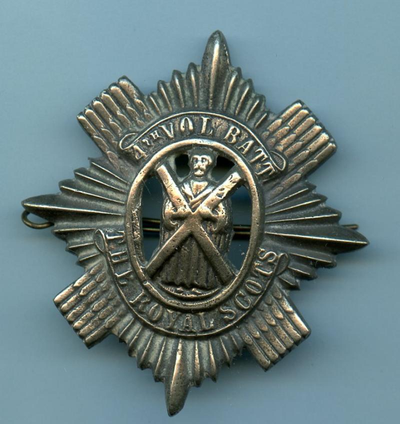 4th Edinburgh Volunteer Battalion Royal Scots White Metal  Glengarry Cap Badge