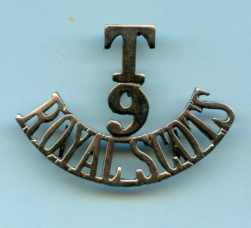 9th Volunteer  Territorial Battalion Royal Scots (T9 Royal.Scots.)  White Metal Shoulder Title Badge