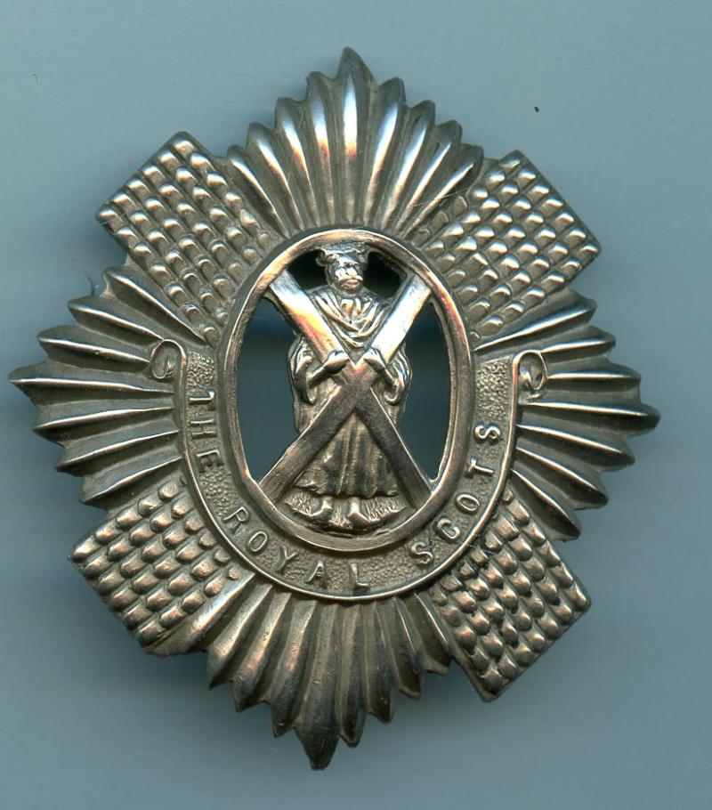 Royal Scots  Territorials White Metal Cap Badge