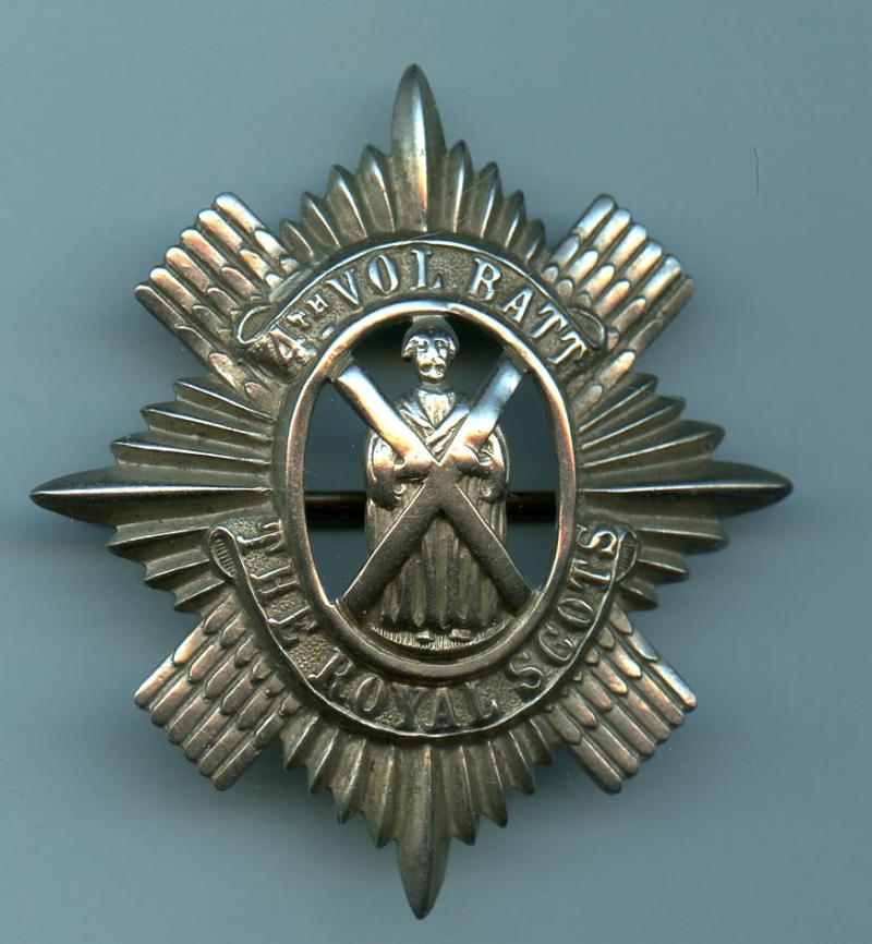 4th Edinburgh Volunteer Battalion Royal Scots White Metal  Glengarry Cap Badge