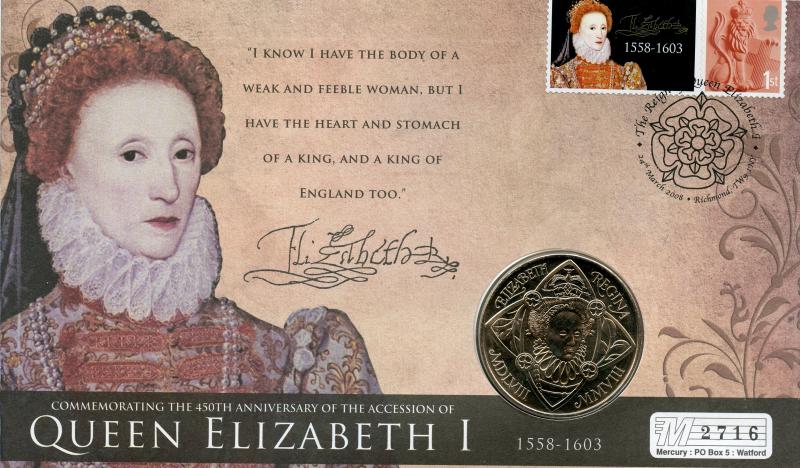 UK 2008   Queen Elizabeth I 1558-1603 Brilliant Uncirculated £5 Coin