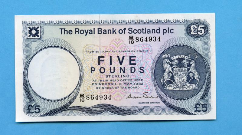 Royal Bank of Scotland  £5 Five  Pound Note Dated 3rd May 1982