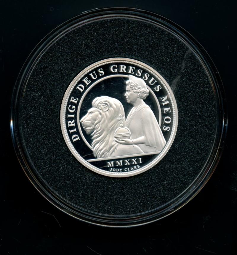 2021 Alderney  Elizabeth and the Lion Silver Proof 2 oz £5 Coin