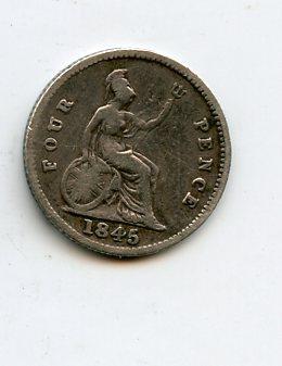 UK 1845 Groat Four Pence Coin