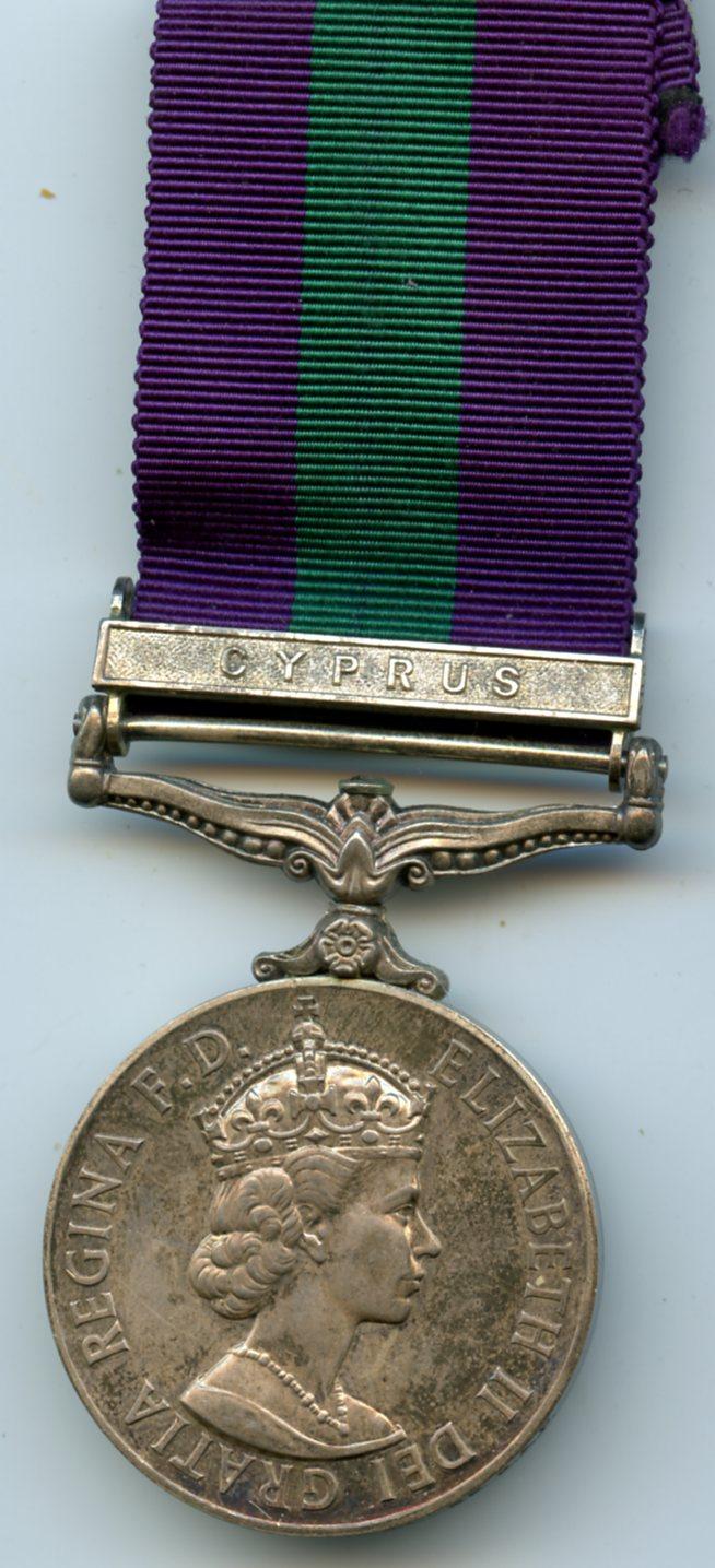General Service Medal  1918-62 1 Clasp Cyprus To  S.A.C. Galler, Royal Air Force