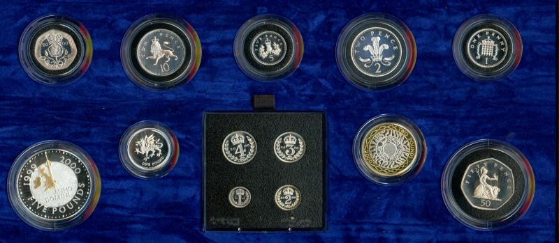 UK 2000 Millennium Silver Proof Coin Set with Maundy Money.