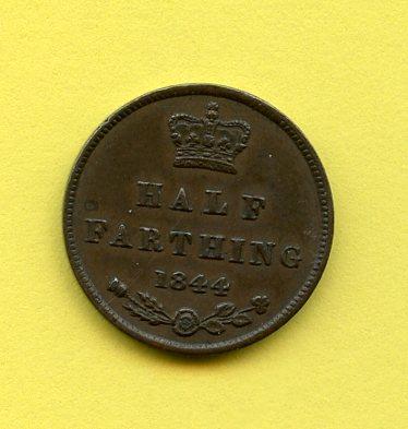 UK  Victoria  Half Farthing Coin Dated 1844