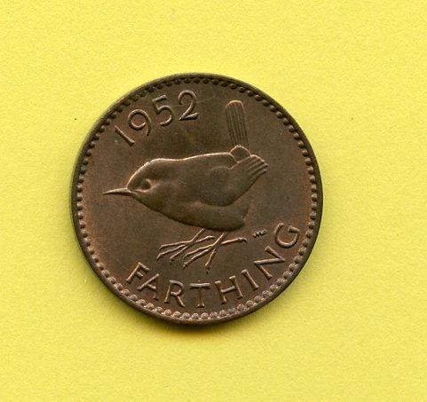 UK  George VI Farthing Coin Dated 1952