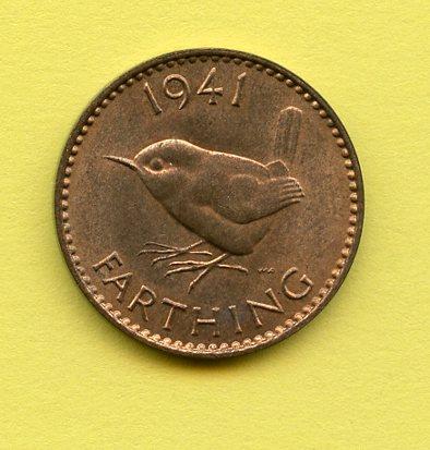 UK George VI  Farthing Coin Dated 1941