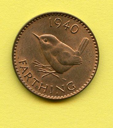 UK George VI  Farthing Coin Dated 1940