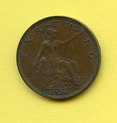 UK  George V Farthing  Dated 1934
