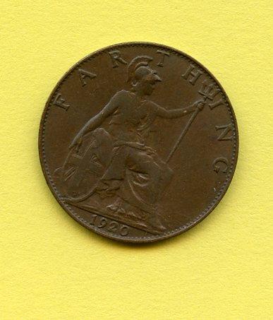 UK  George V Farthing Coin Dated 1920