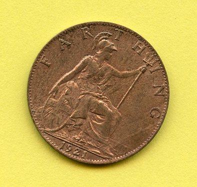UK  George V Farthing Coin Dated 1921
