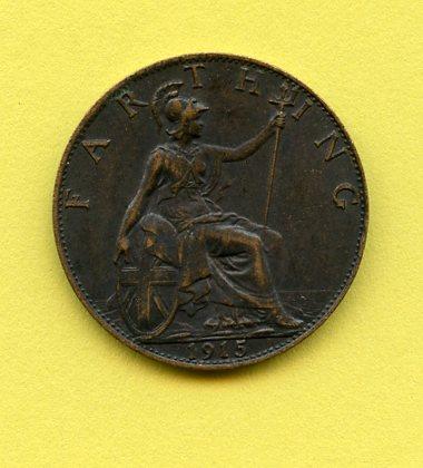 UK  George V Farthing Coin Dated 1915