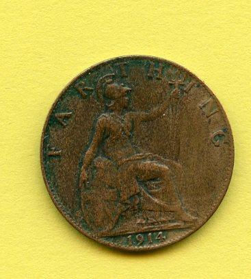 UK  George V Farthing Coin Dated 1914