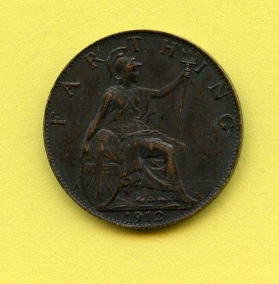 UK  George V Farthing Coin Dated 1912