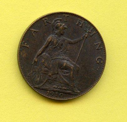 UK  Edward VII Farthing Coin Dated 1910