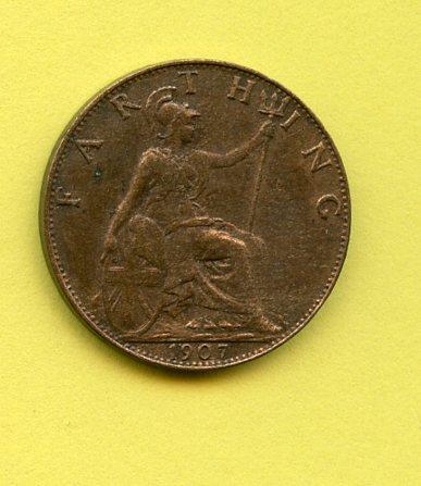 UK Edward VII  Farthing Coin Dated 1907