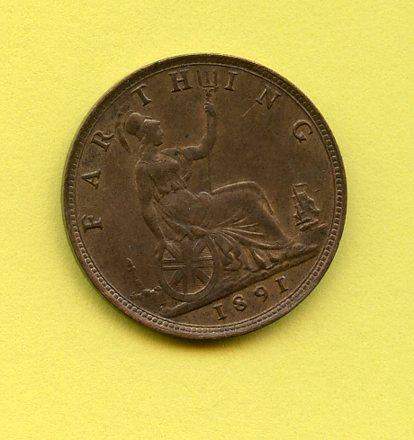 UK  Queen Victoria  Farthing Coin  Dated 1891