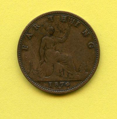 UK  Queen Victoria  Farthing Coin  Dated 1874 H
