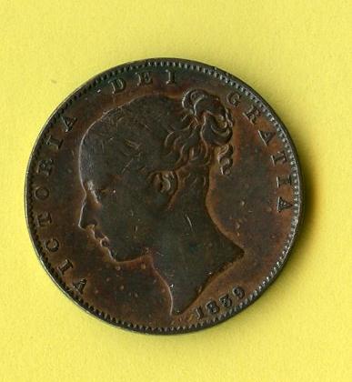 UK  Queen Victoria  Farthing Coin  Dated 1839