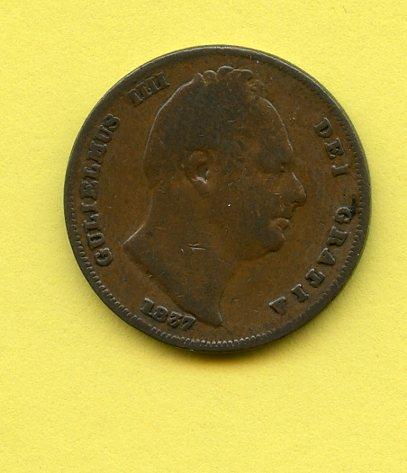 UK  William IV  Farthing Coin  Dated 1837