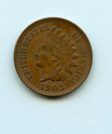 U.S.A.  United States of America  One  Cent Coin  Dated 1903