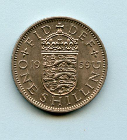 UK Elizabeth II  Shilling Coin  English Obverse Dated 1959