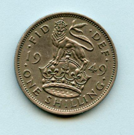 UK George VI  Shilling Coin  English  Obverse Dated 1949