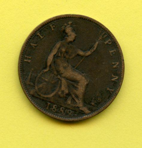 UK  Queen Victoria Halfpenny Coin Dated 1889
