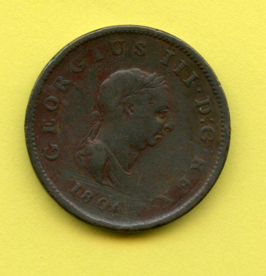 UK George III  Half Penny Coin  Dated 1806